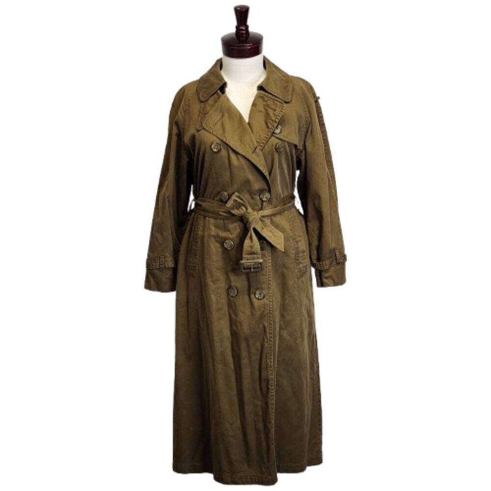 Vtg 90s Good Work Clothes 100% Cotton Olive Green Trench Coat Oversized Womens 6